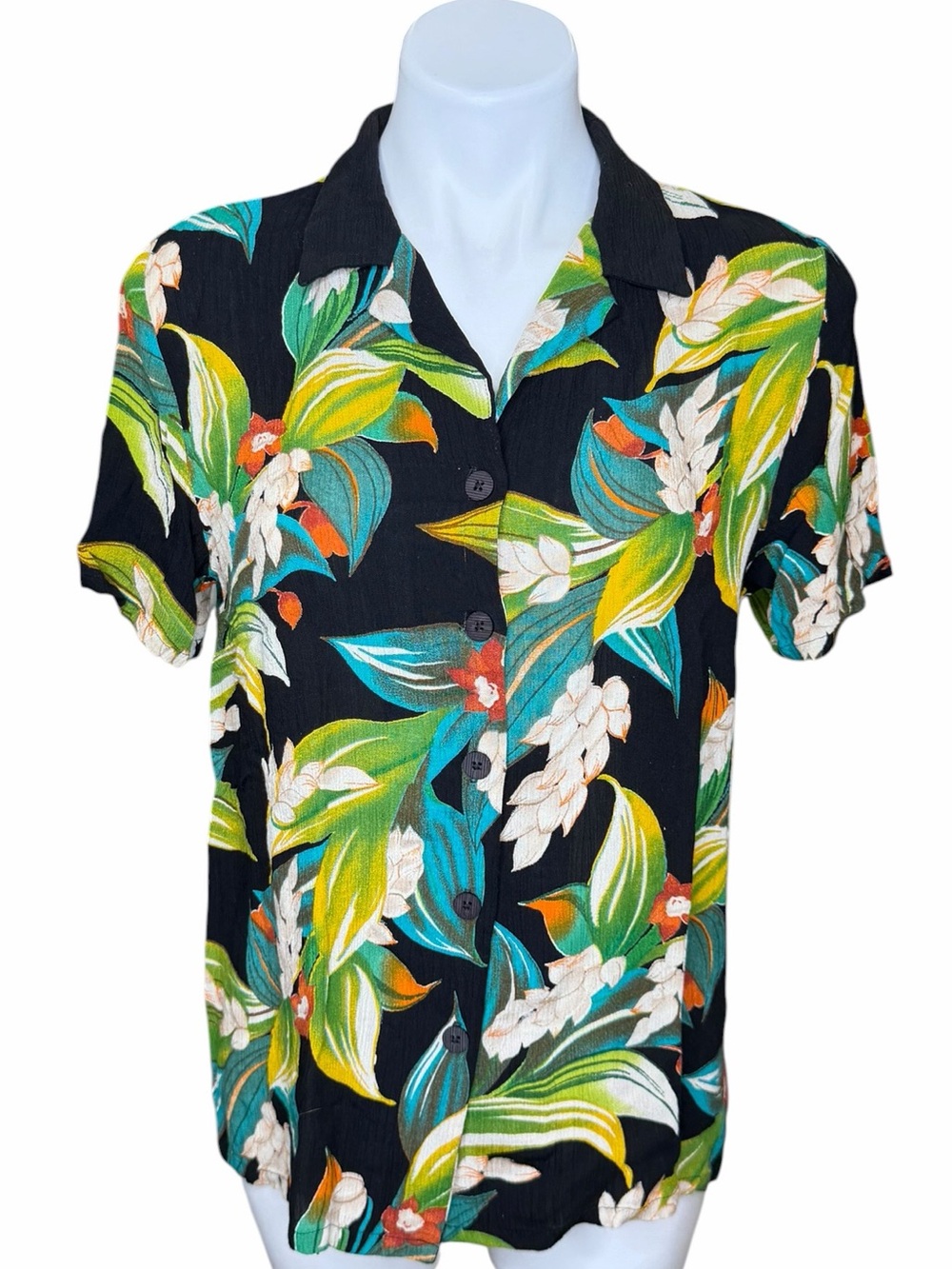 Vintage Saint Tropez West Carole Little Tropical Floral  Hawaiian Shirt Size 10